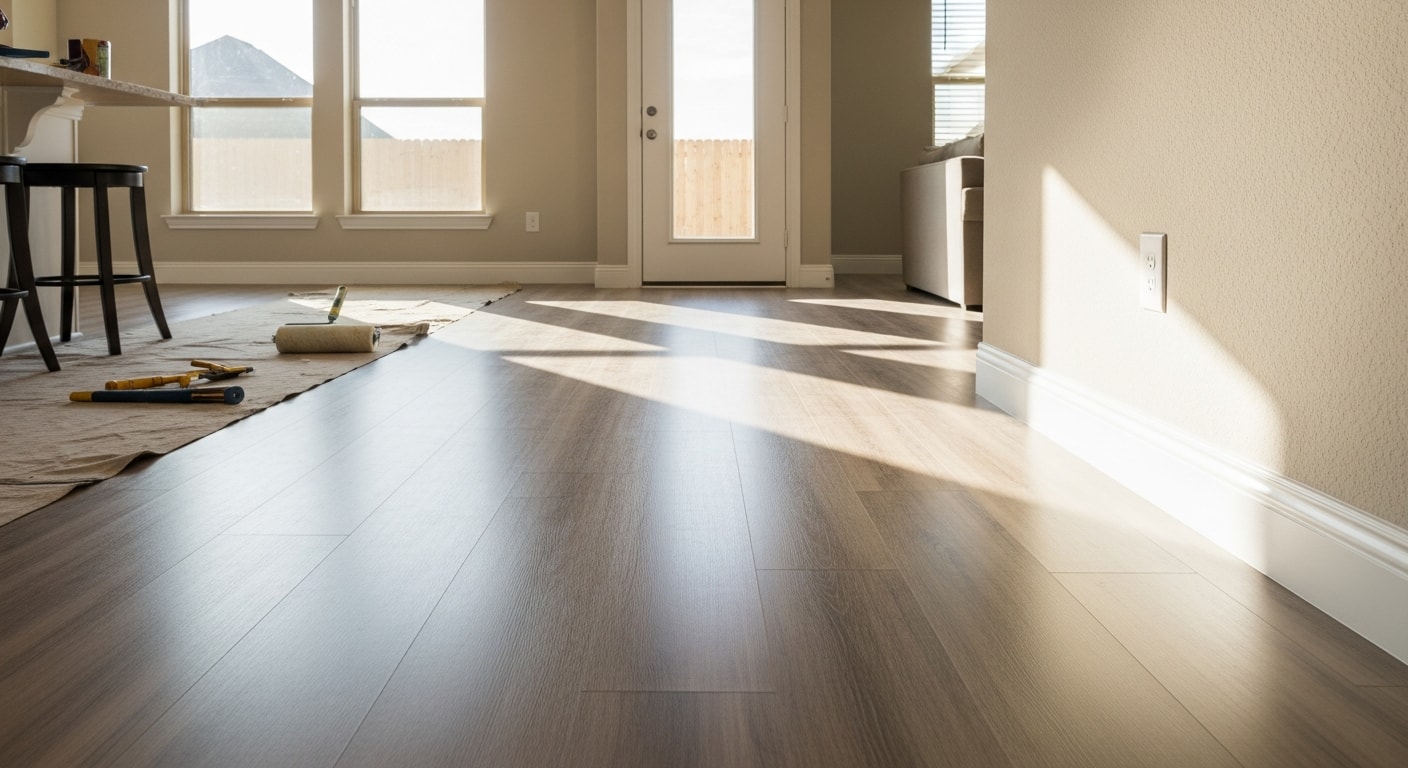 Professional flooring installation in residential kitchen