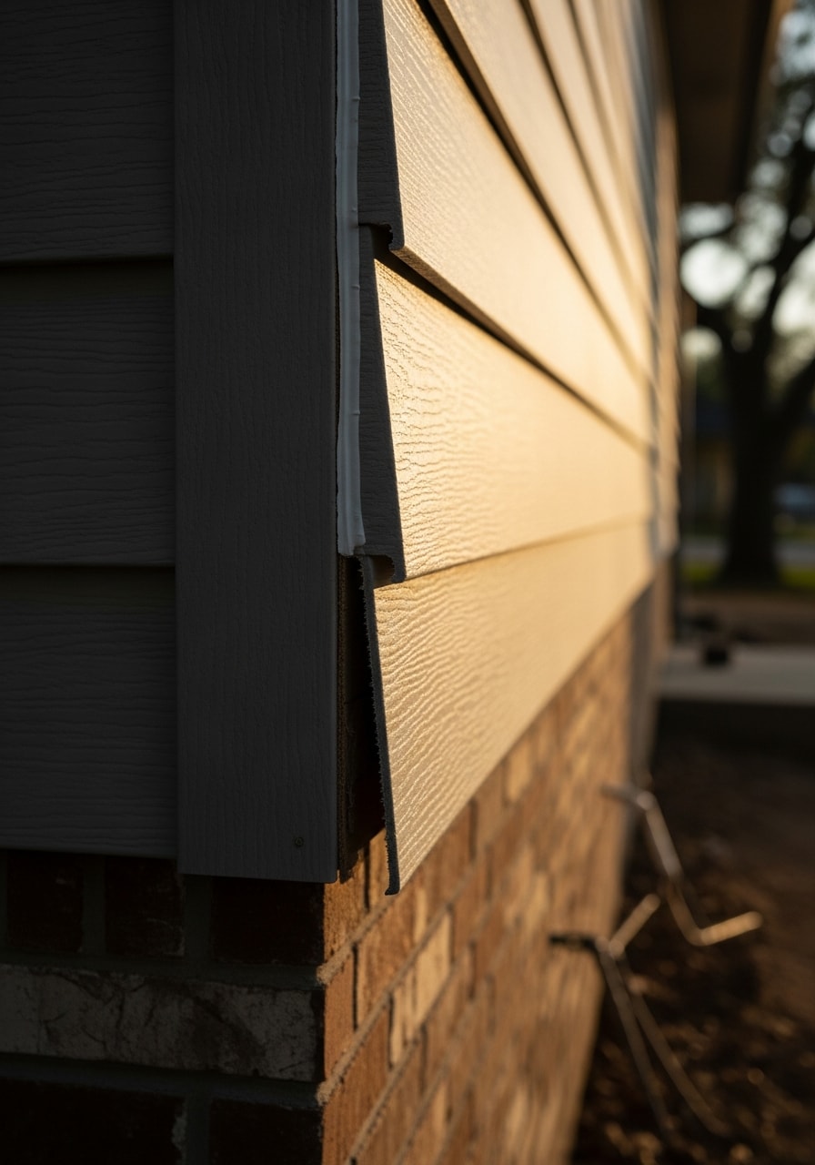 Close-up of quality workmanship on a Conroe home exterior, showing attention to detail and local building standards.