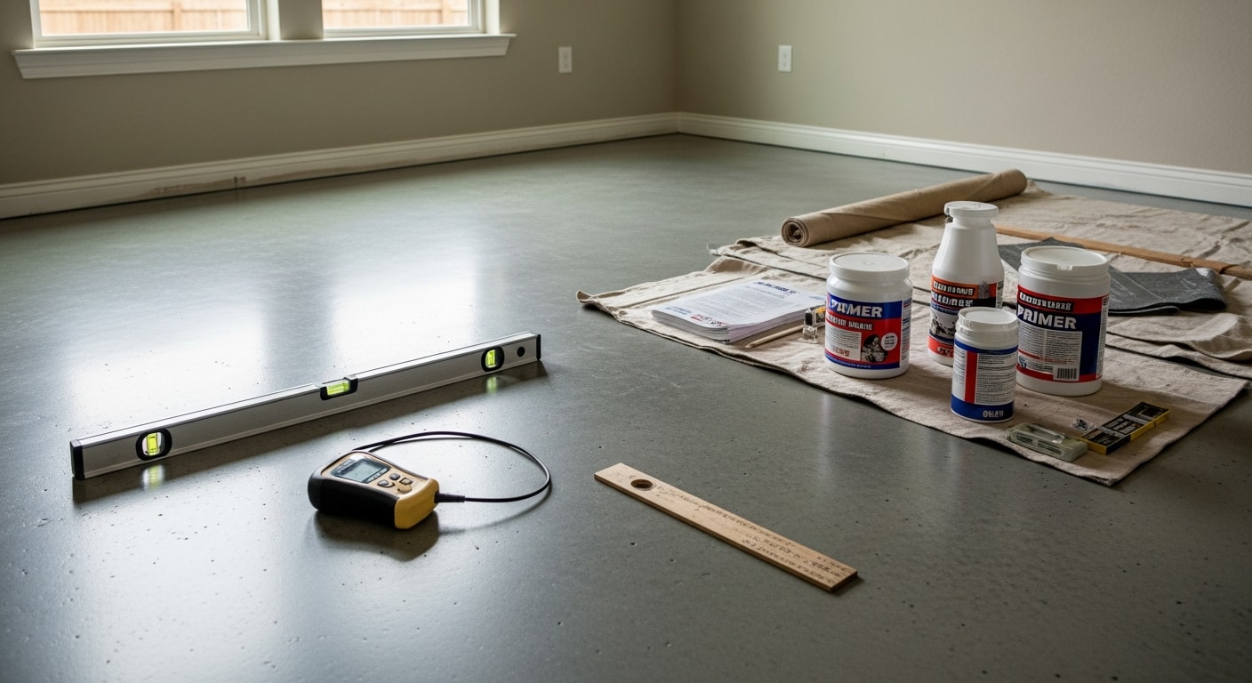 Newly installed flooring in a Conroe, TX home showing clean plank rows and finished trim along the baseboards. The room reflects a completed professional installation with tight seams and level surface throughout.