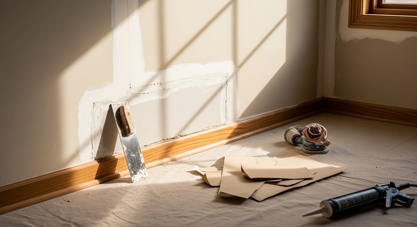 A handyman from Botnari Construction repairing a interior door frame inside a Conroe, TX home. The work area is clean and the door hardware is being adjusted to restore a proper latch and fit.